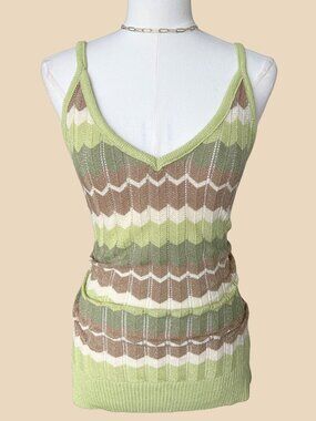 Y2K Green and Brown Knit Stripe Tank Top